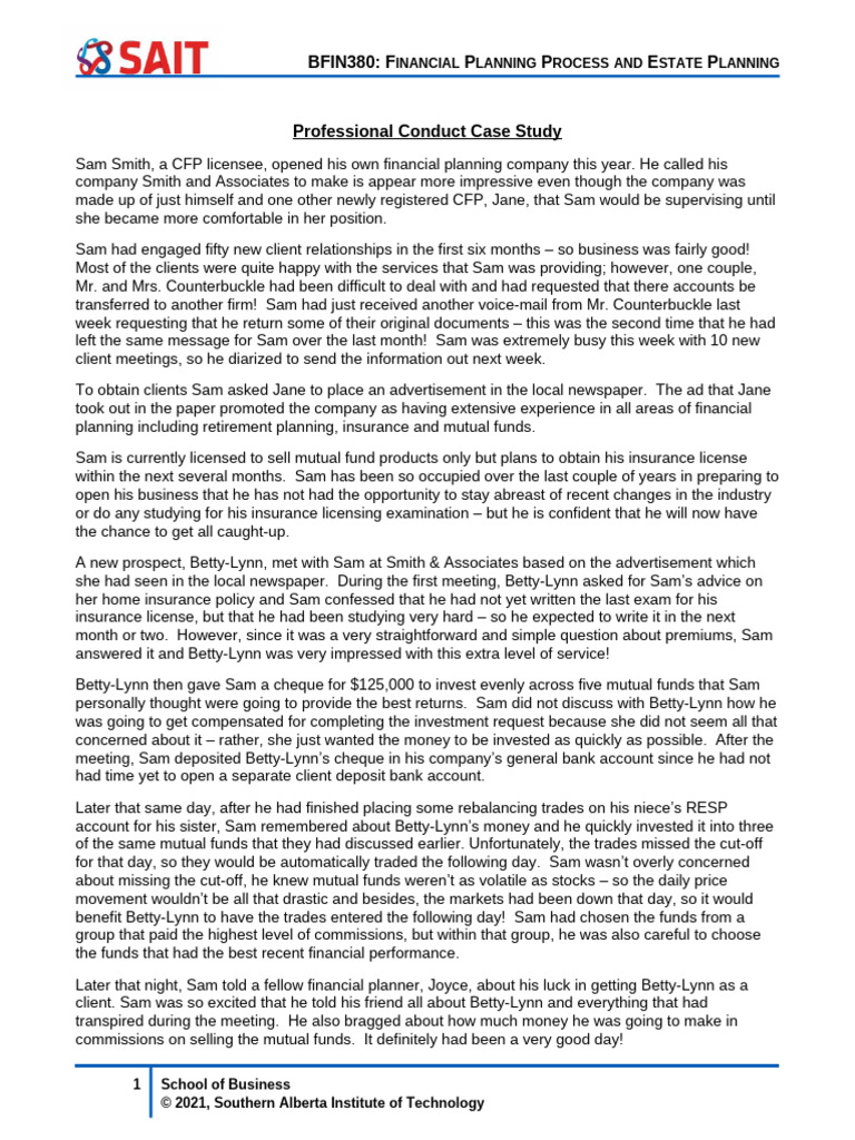 CFP Professional Conduct Case Study (Winter 2022) | PDF