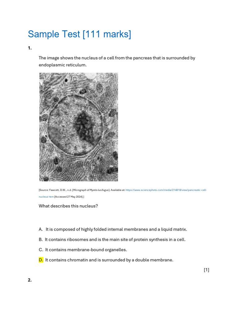 Cell Structure and Function Exam Questions | PDF | Cell (Biology ...