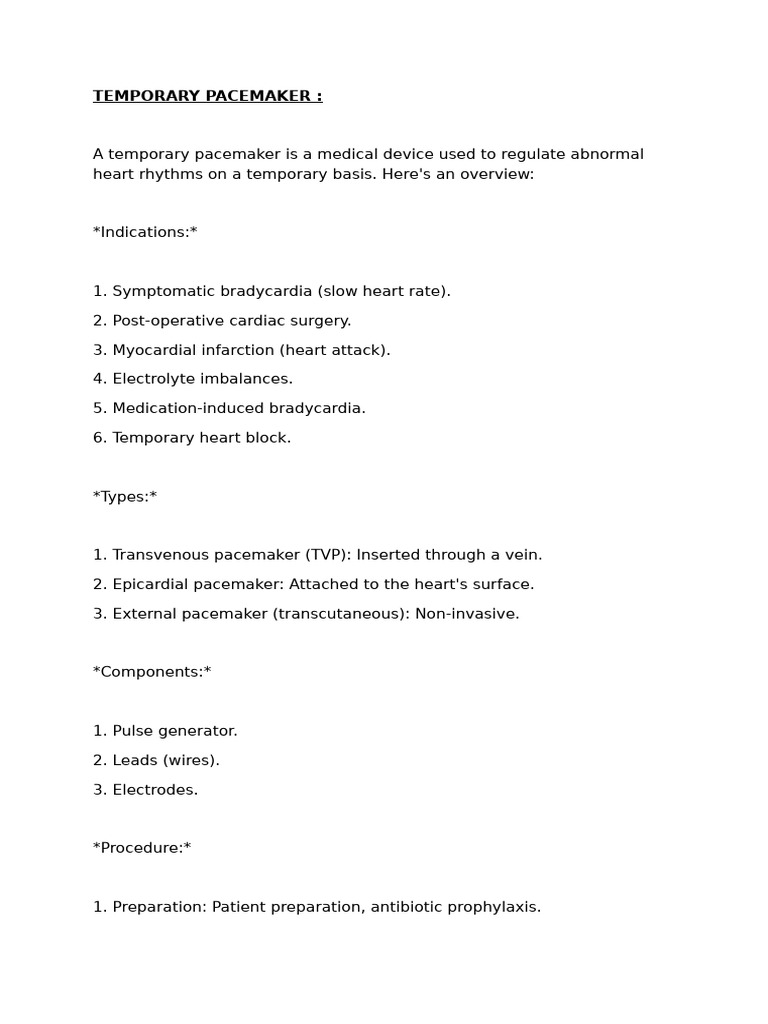 Overview of Temporary Pacemakers | PDF