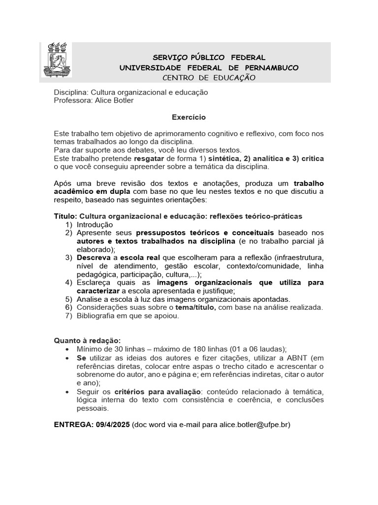 Diretrizes Para o Trabalho Final | PDF