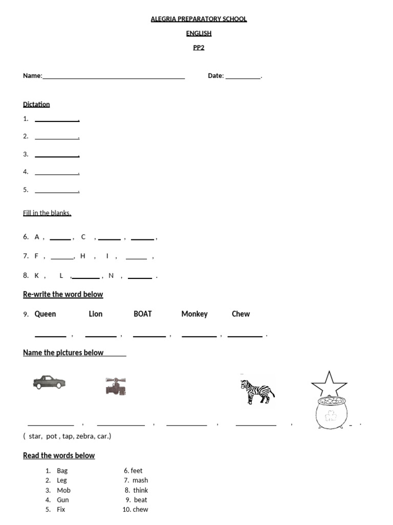PP2 English Worksheet | PDF