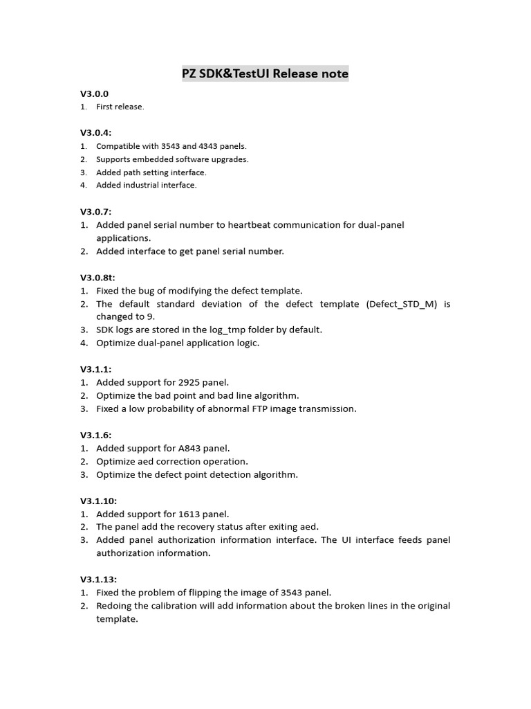 PZ SDK & TestUI Release Notes V3.0-V3.2 | PDF | Computing | Software