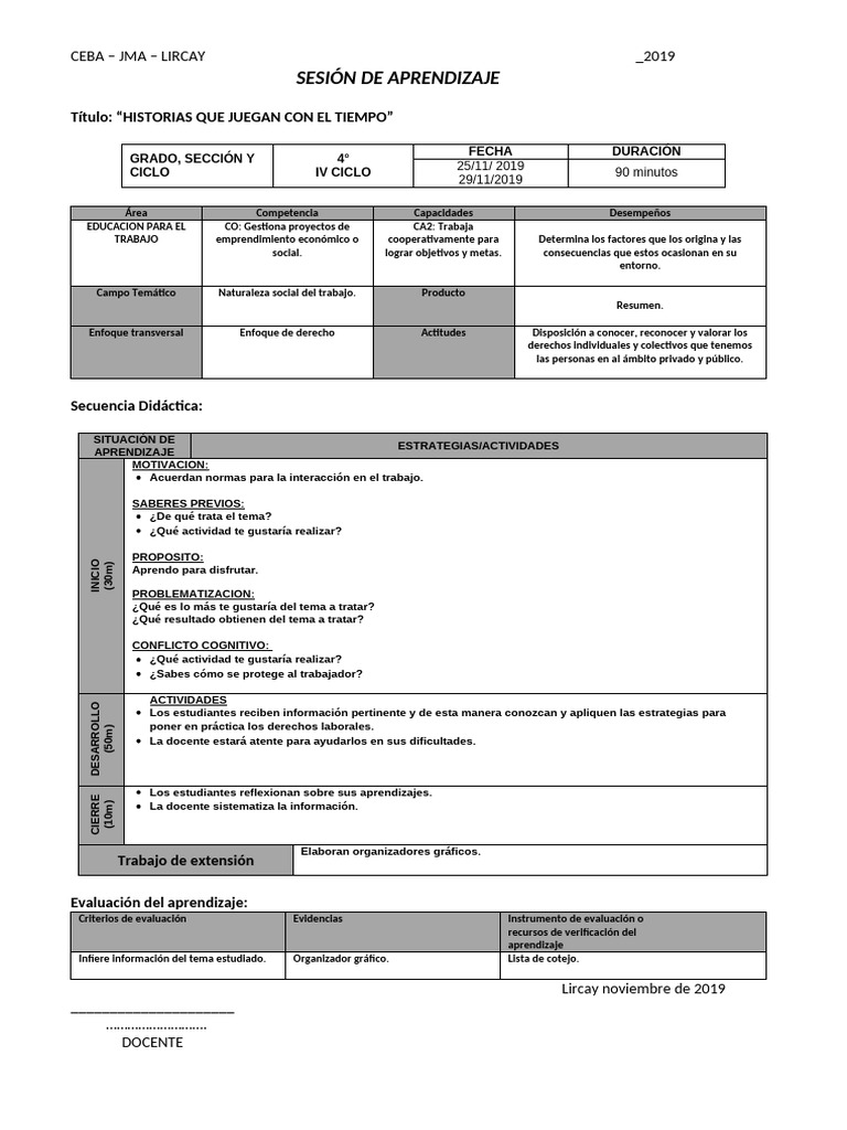 SESIÓN de APRENDIZAJE Cuarto Grado Semana 1 - Noviembre-EPT | PDF ...