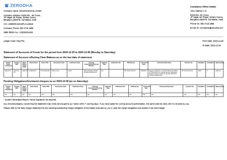 Weekly Account Statement: Dec 2023 | PDF | Debits And Credits | Payments