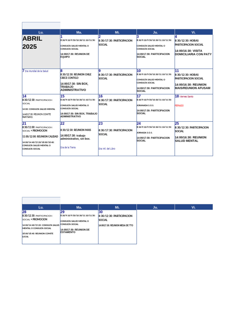 Agenda de Actividades Abril 2025 | PDF