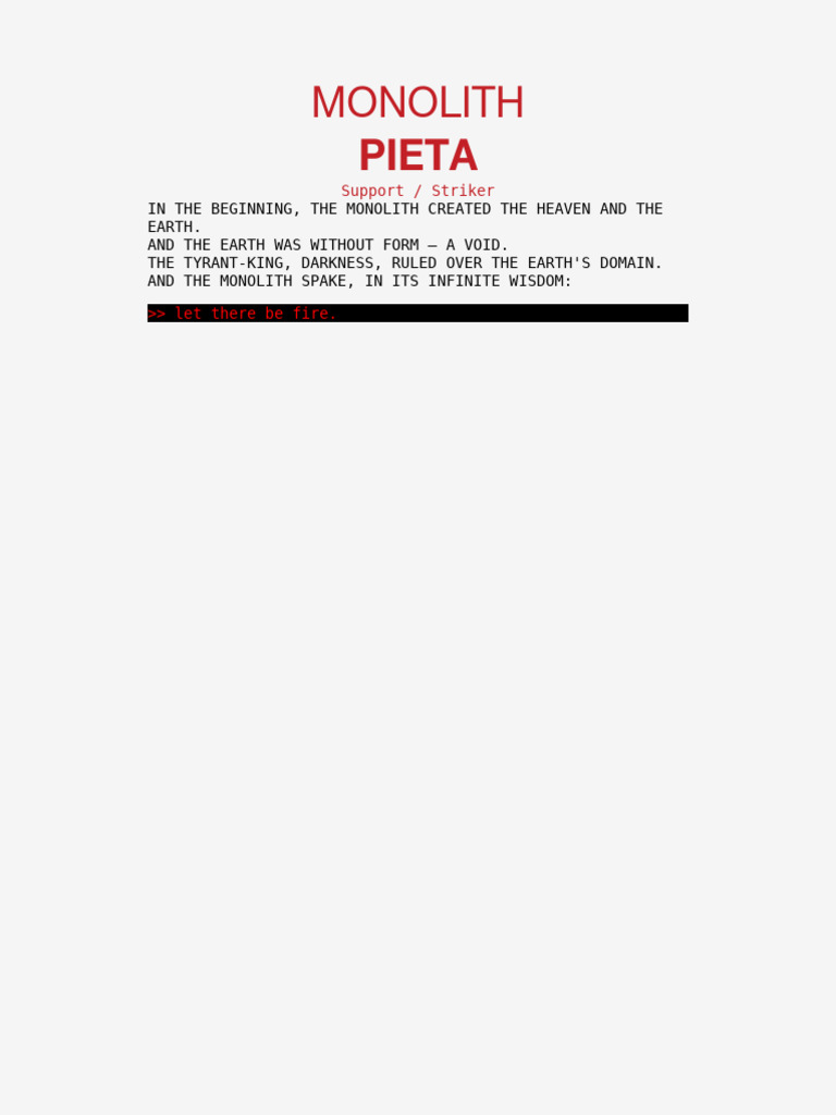Monolith Pieta: Core Stats & Abilities | PDF