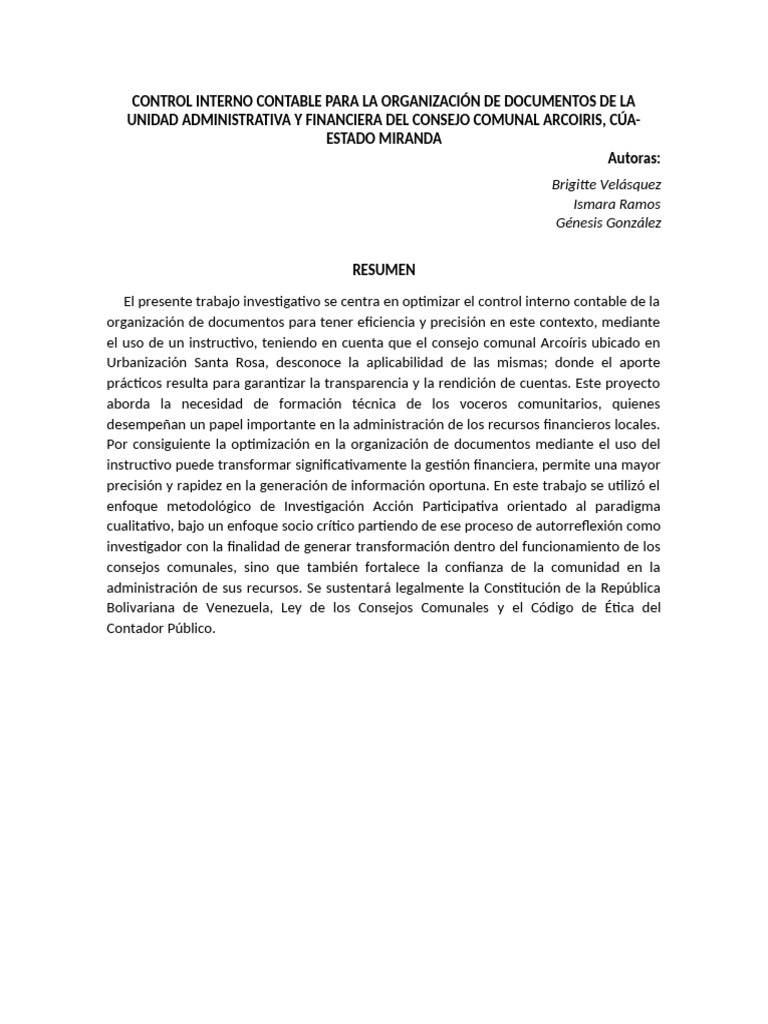 Control Interno Contable en Consejo Comunal | PDF | Paradigma ...