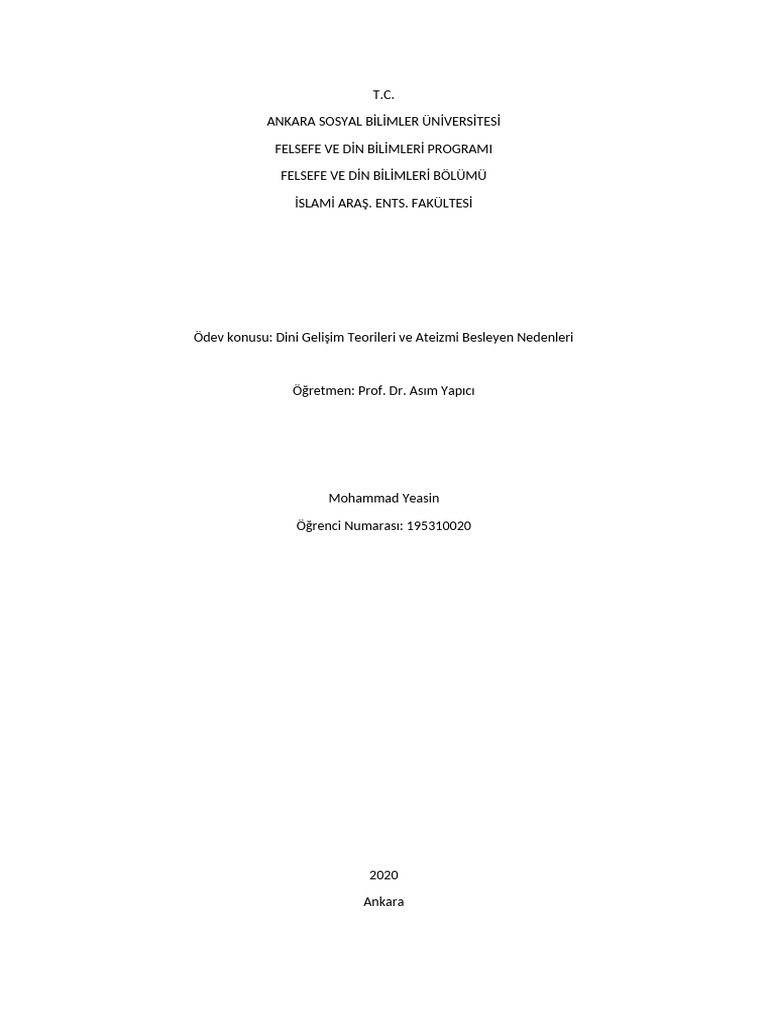 Dini Gelişim Teorileri Ve Ateizmi Besleyen Nedenleri | PDF