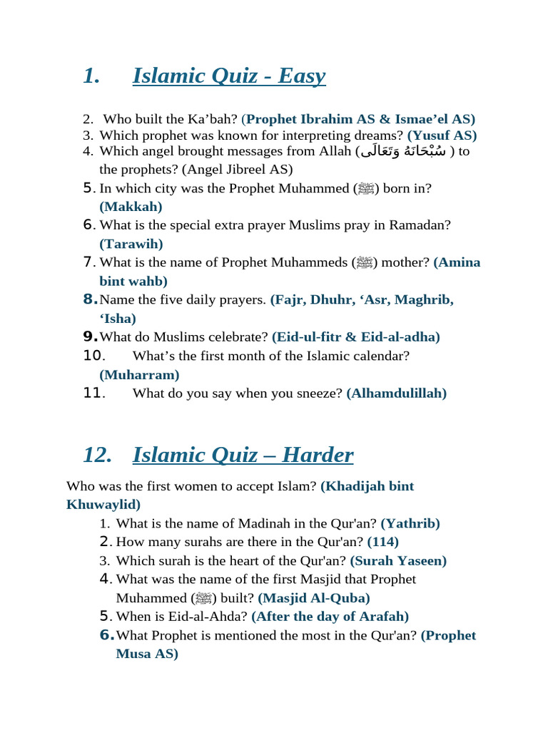 Islamic Quiz: Knowledge Check | PDF