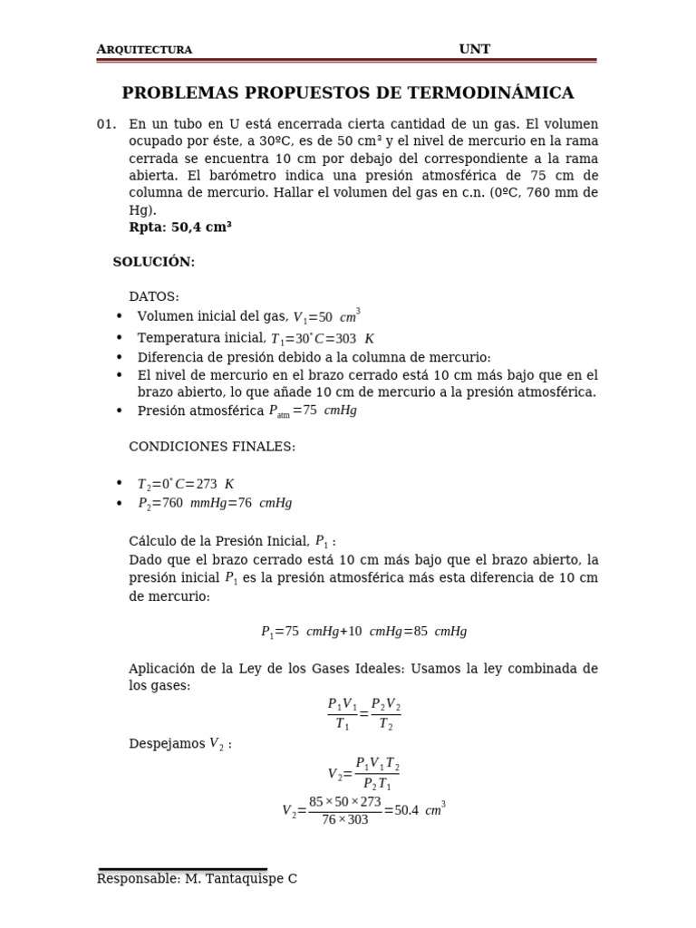 Problemas de Termodinámica Resueltos | PDF | Gases | Mole (Unidad)