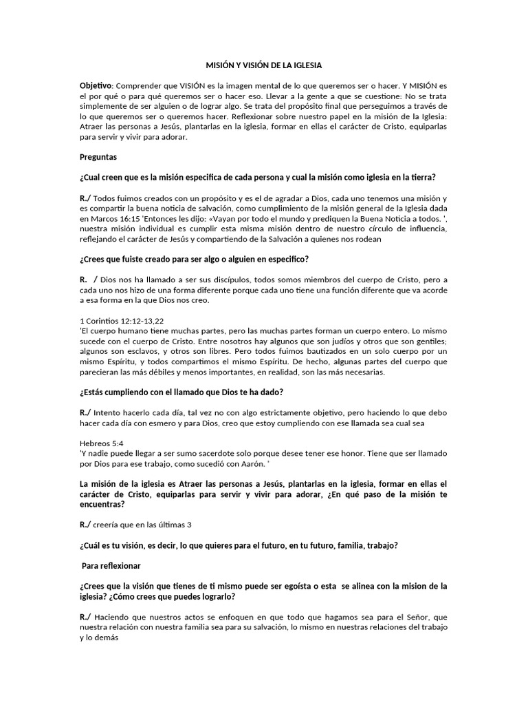 Misión y Visión de la Iglesia Cristiana | PDF | Cristo (título ...