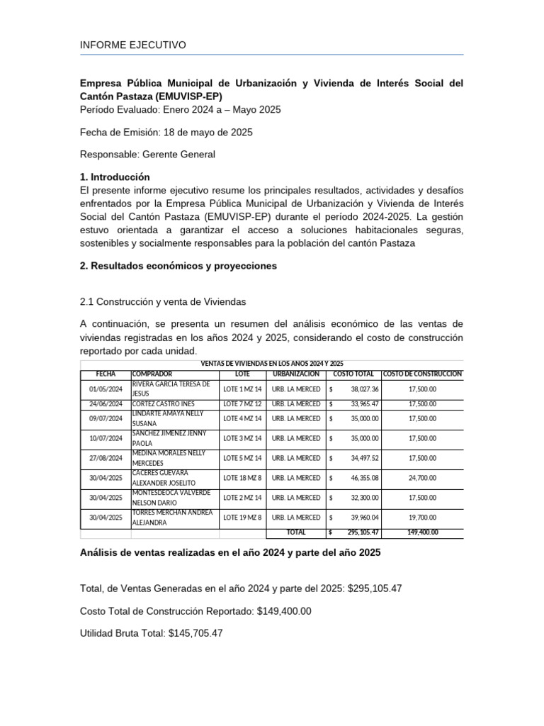 Informe Ejecutivo EMUVISP EP 2024 | PDF | Evaluación de riesgos ...