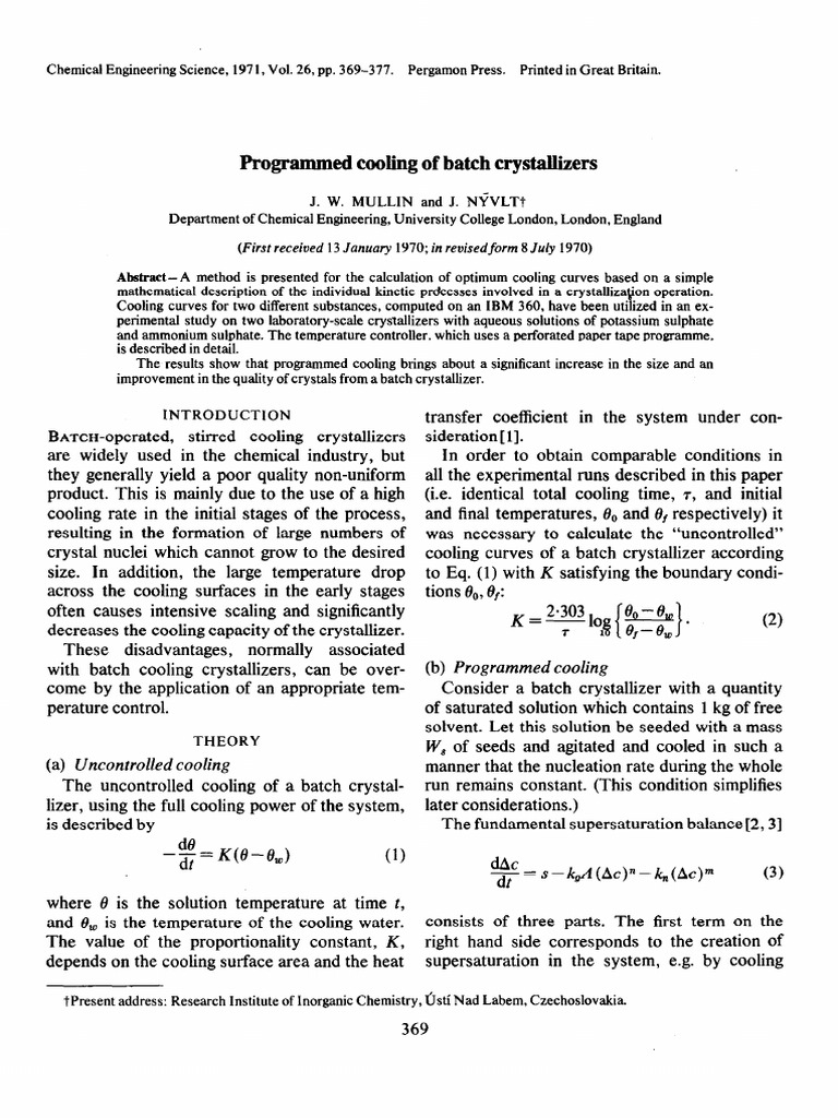 Optimizing Cooling in Batch Crystallizers | PDF | Crystallization ...