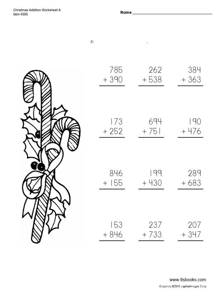 Christmas 3-Digit Addition Worksheet | PDF