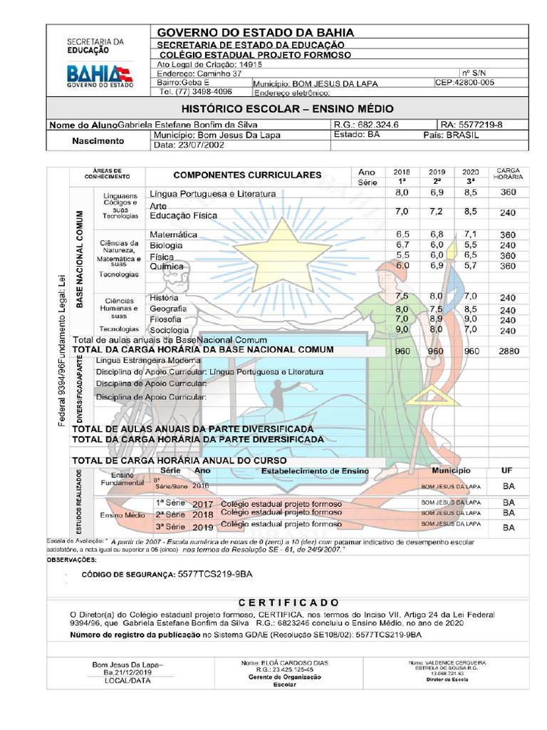 Historico Escolar Bahia | PDF