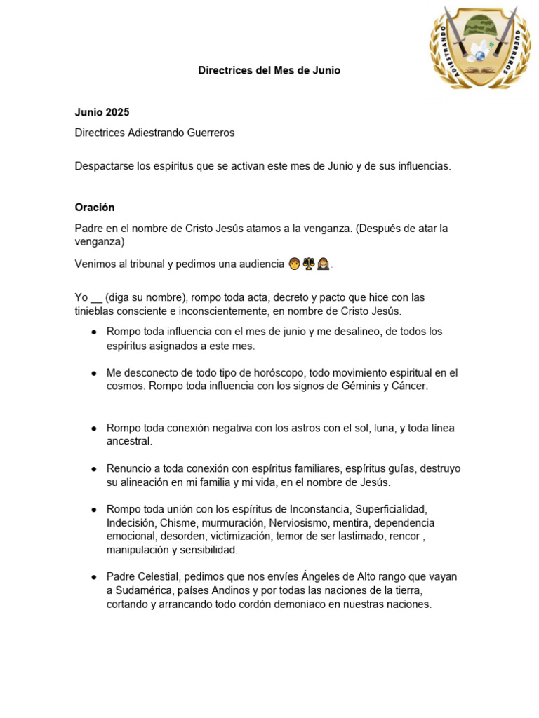Directrices Espirituales de Junio 2025 | PDF