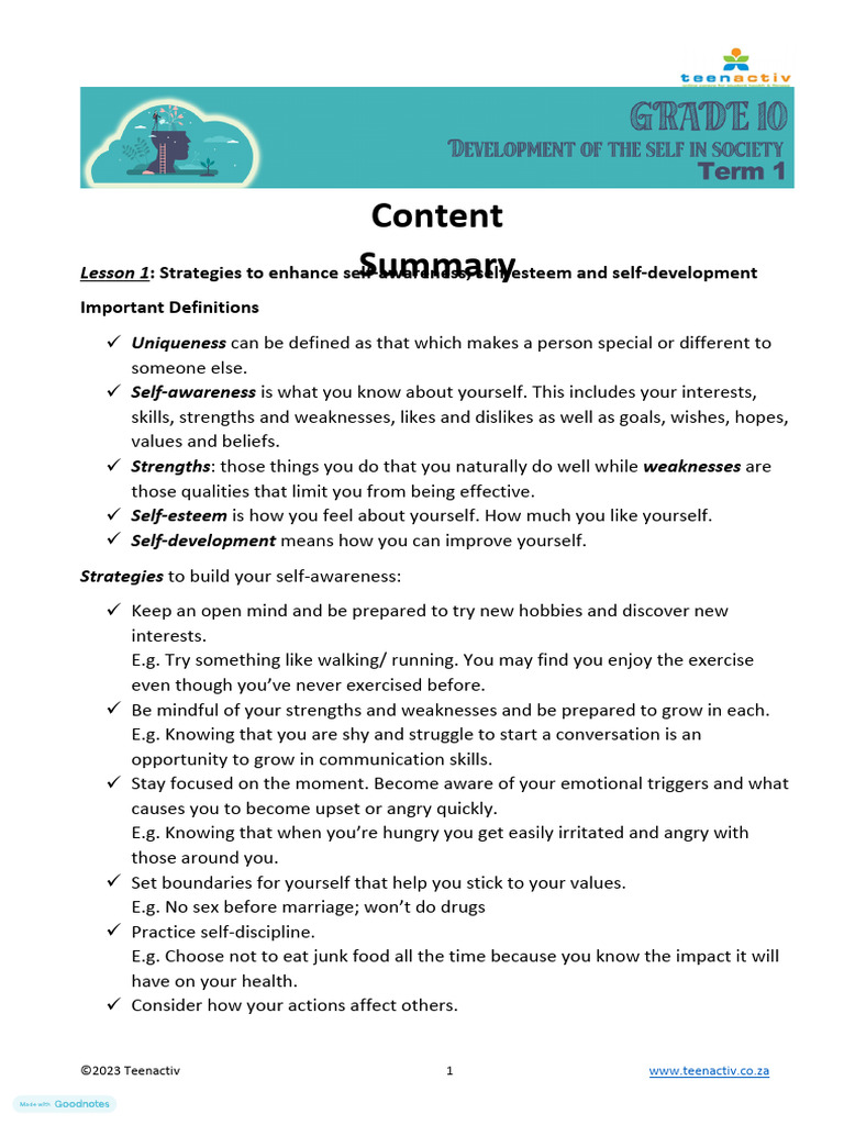 Self-Awareness and Gender Dynamics Strategies | PDF | Physical Fitness ...