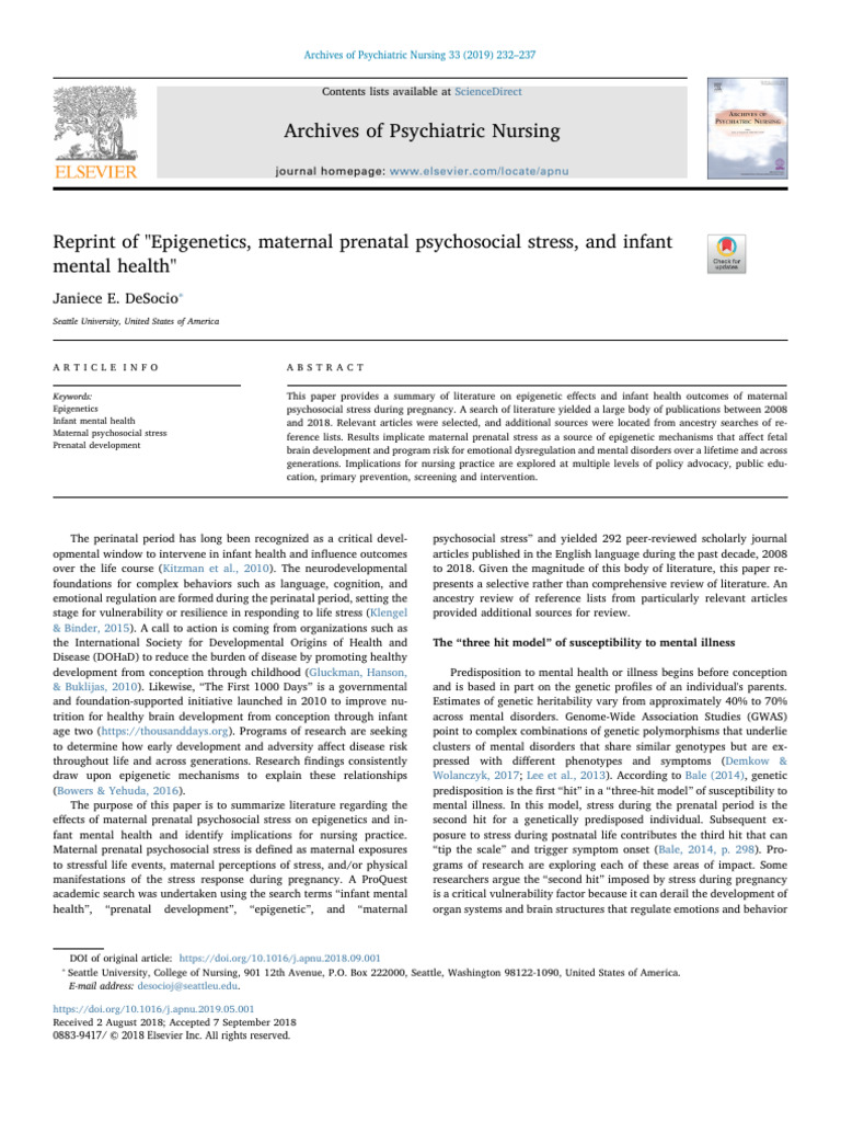 Epigenetics and Prenatal Stress Impact | PDF | Hypothalamic–Pituitary ...