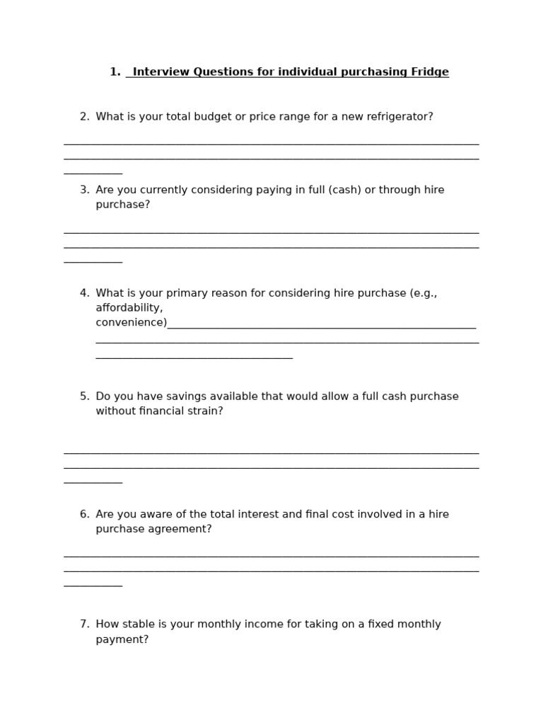 Interview Questions For Individual Purchasing Fridge | PDF | Cash ...