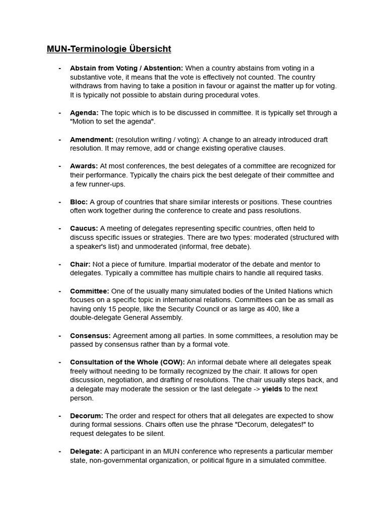 MUN Terminology Overview | PDF | Committee | United Nations Security ...
