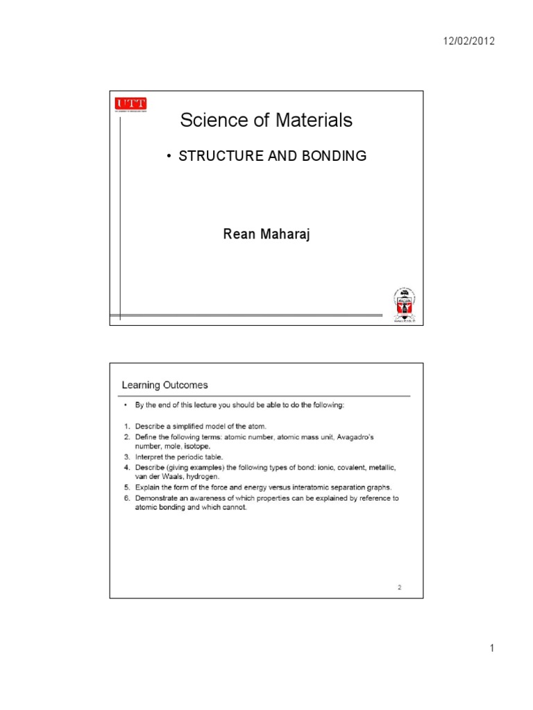 Structure and Bonding in Materials | PDF