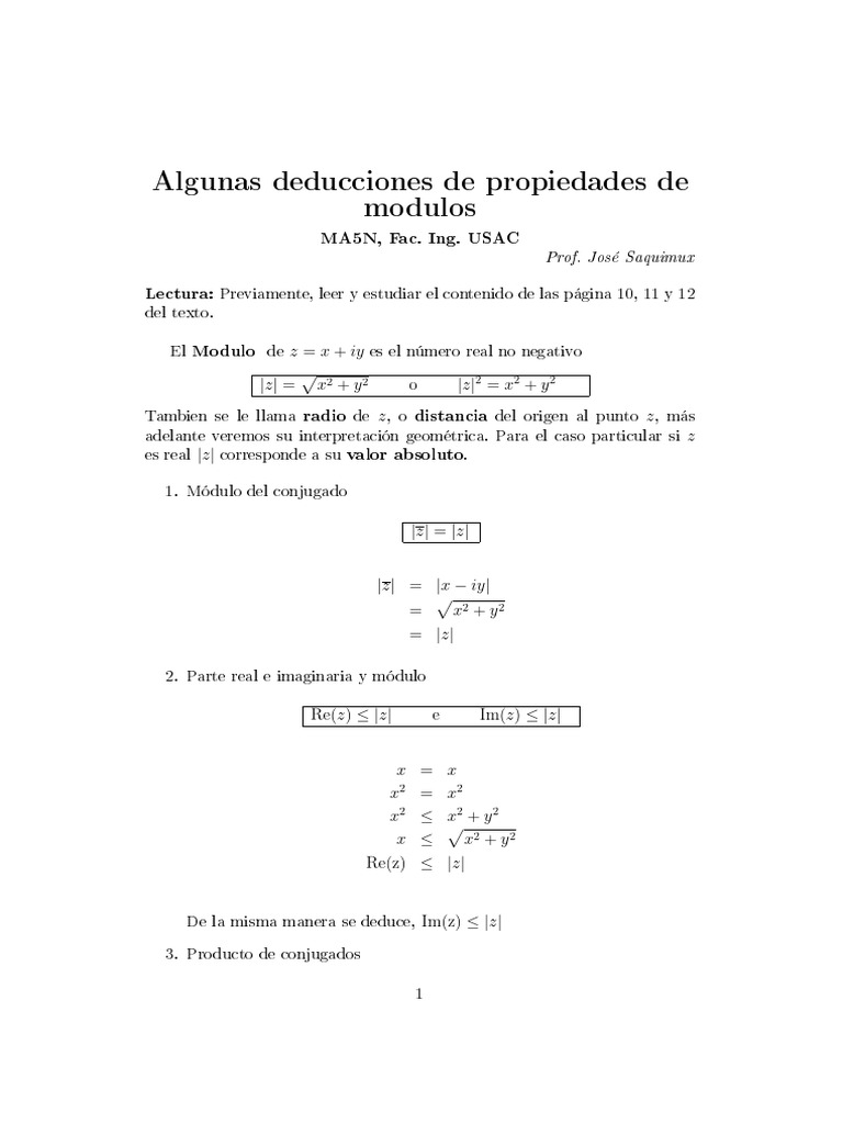 Propiedades del Módulo de Números Complejos | PDF | Número complejo ...