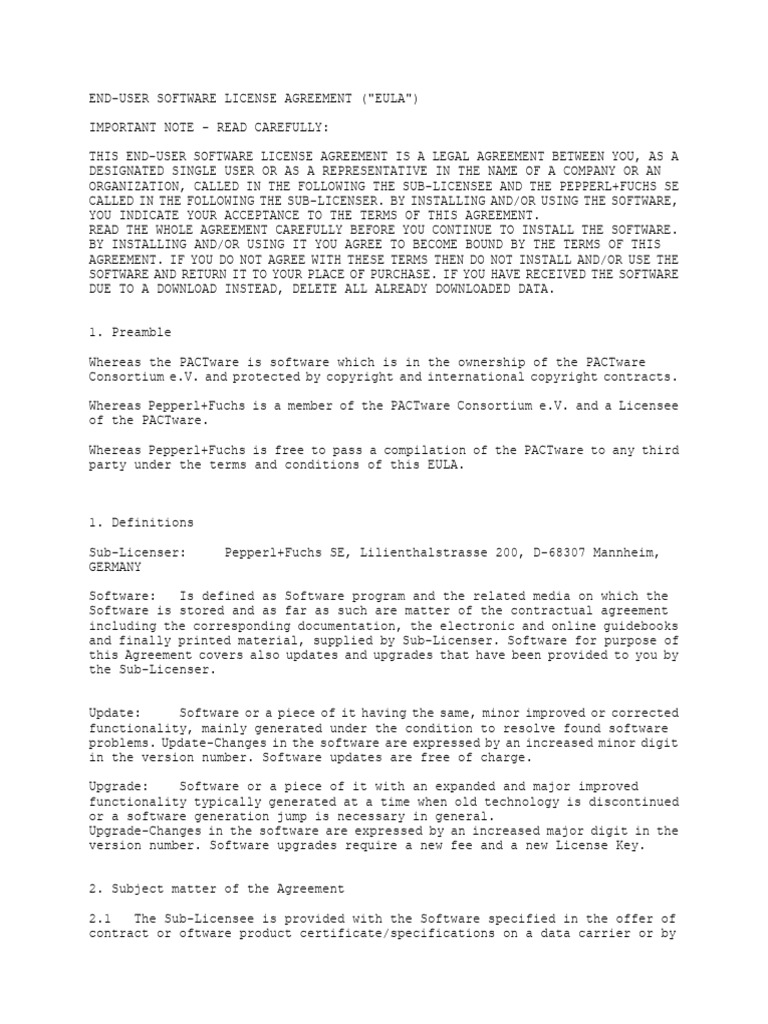 EULA for PACTware Software Usage | PDF | Legal Liability | License
