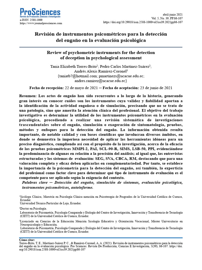Instrumentos psicométricos para detectar engaño | PDF | Trastorno ...