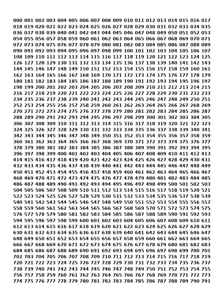 Numeros 000 Al 999 | PDF