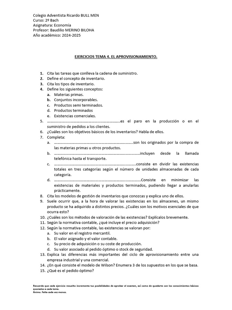 Ejercicios de Aprovisionamiento y Gestión de Inventarios | PDF ...