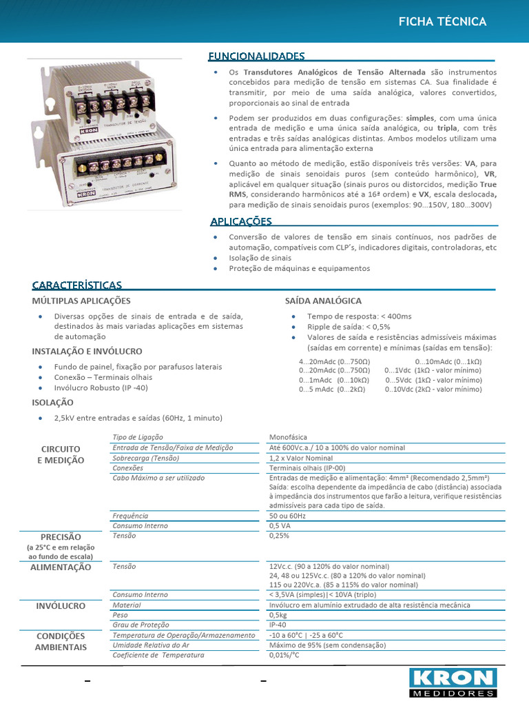 Transdutor Analógico de Tensão AC | PDF | Corrente alternada | Sinal ...