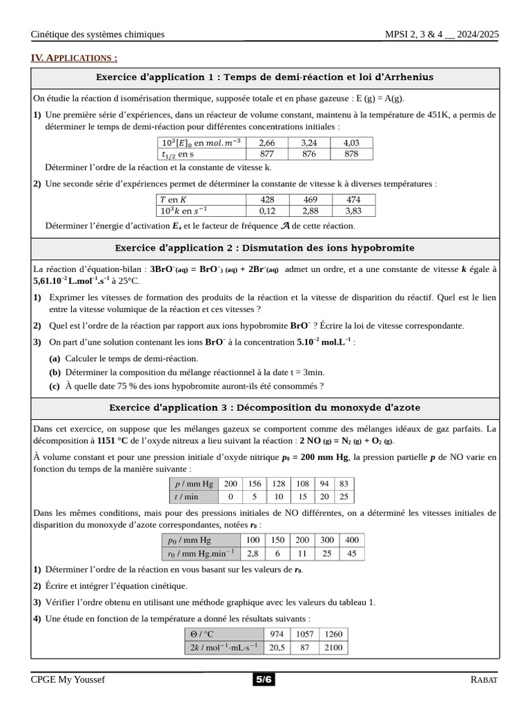 Cinétique des réactions chimiques | PDF | Processus d'unité | Réactions ...