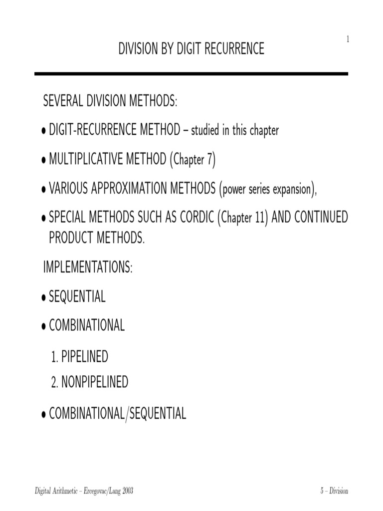 Division by Digit Recurrence Methods | PDF | Theoretical Computer ...