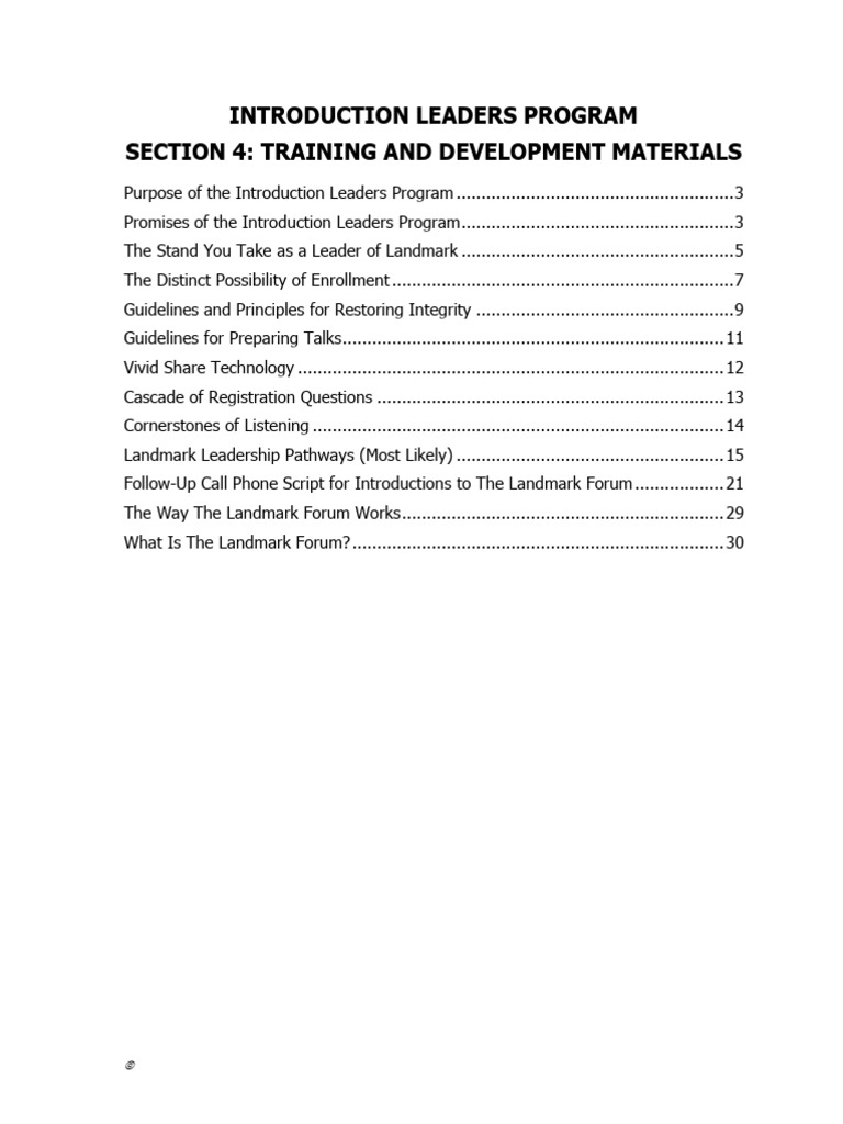 Introduction Leaders Program Training Guide | PDF