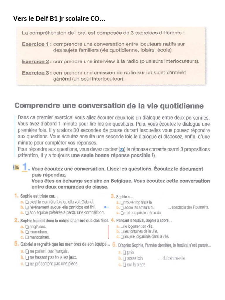 Vers Le Delf B1 JR Scolaire CO | PDF