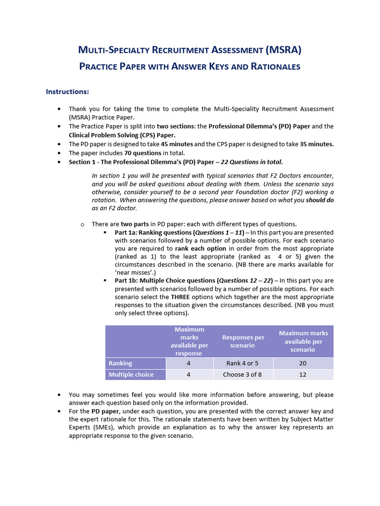 MSRA Practice Paper with Answers | PDF | Nursing | Empathy