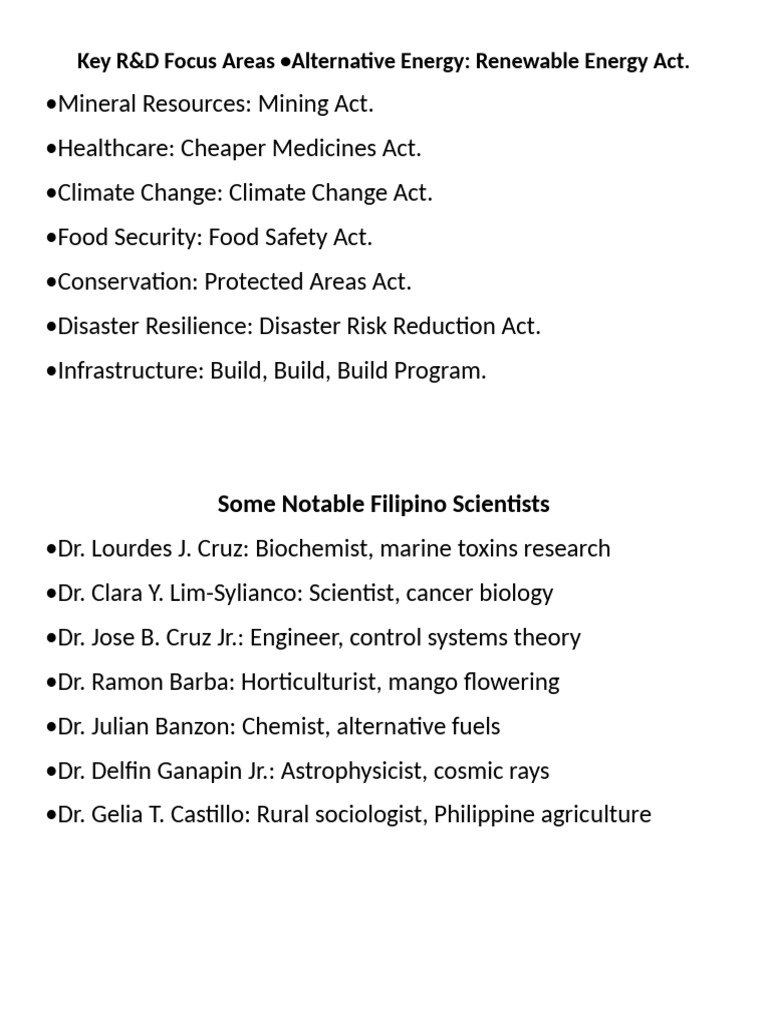 Key R&D Focus Areas in the Philippines | PDF