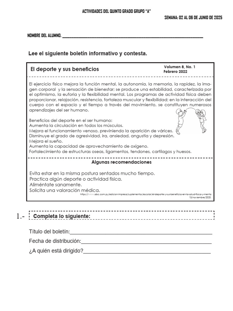 Actividad Semana Del 02 Al 06 de Junio - 090116 | PDF | Flexibilidad ...