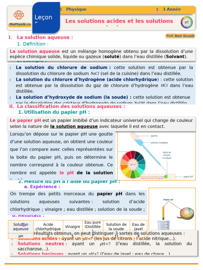 Solutions acides et basiques : pH et dangers | PDF | Ph | Hydroxyde de ...