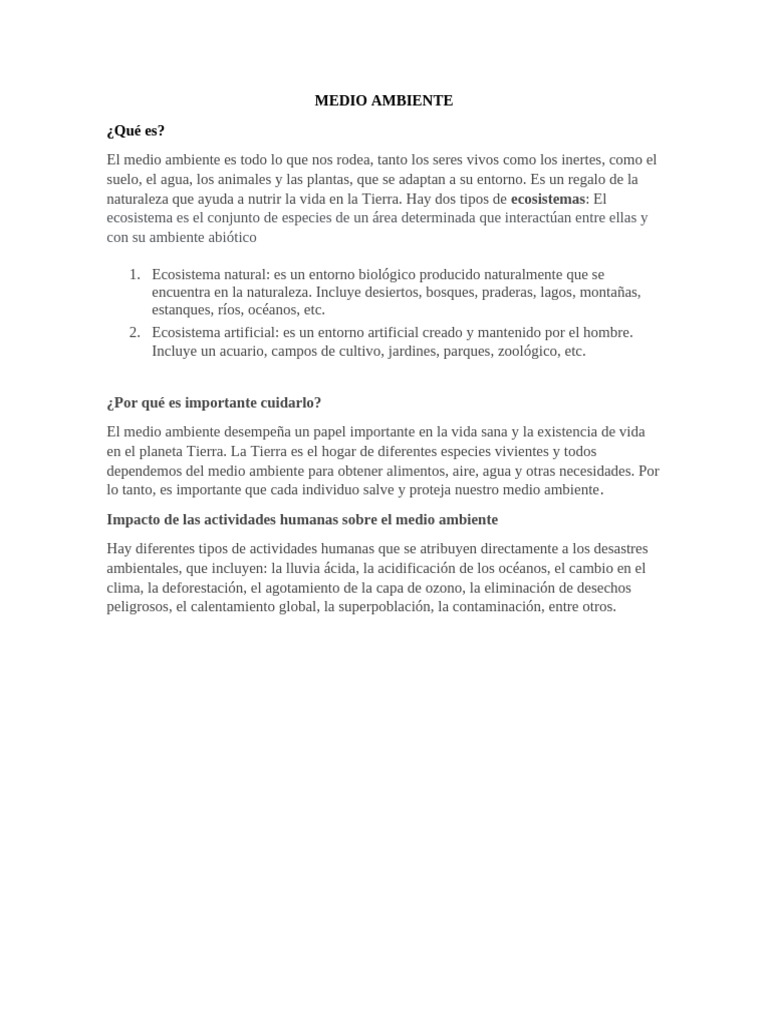 Importancia del Medio Ambiente y Sostenibilidad | PDF | Entorno natural ...
