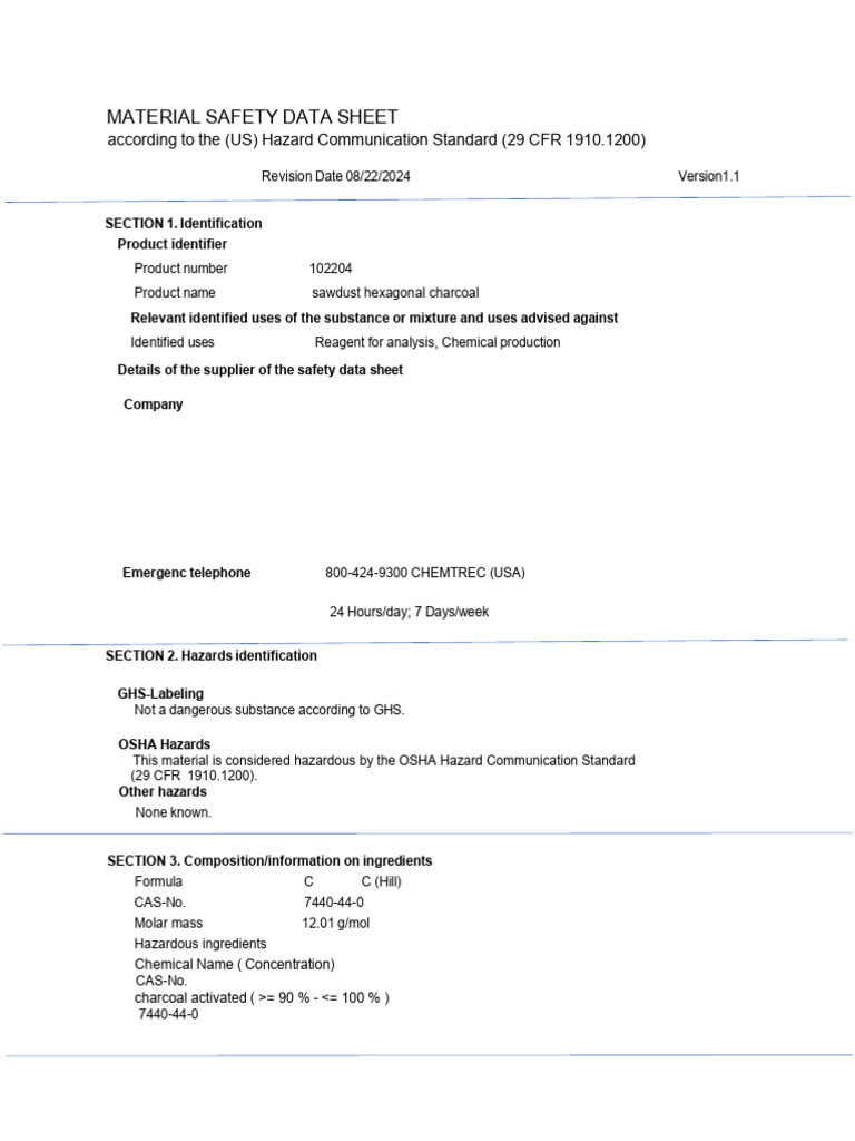 Activated Charcoal Safety Data Sheet | PDF