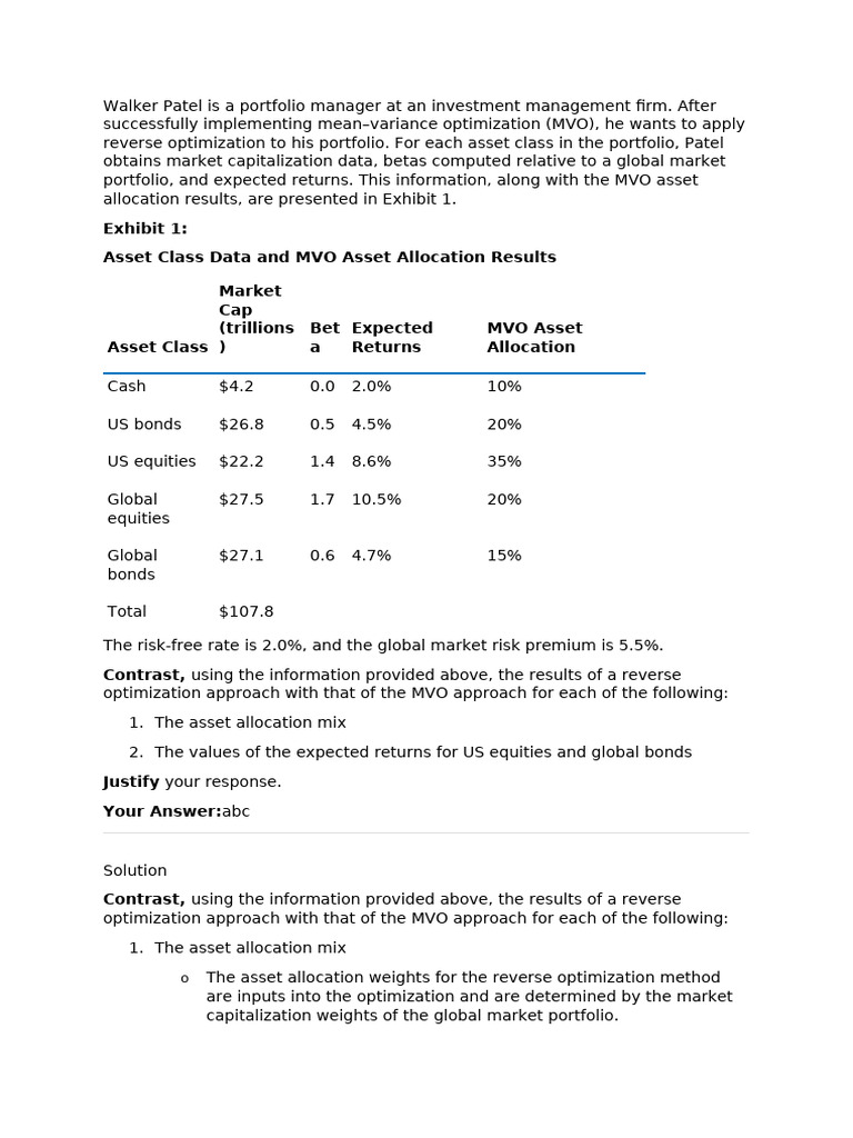 MVO vs Reverse Optimization Analysis | PDF | Asset Allocation | Capital ...
