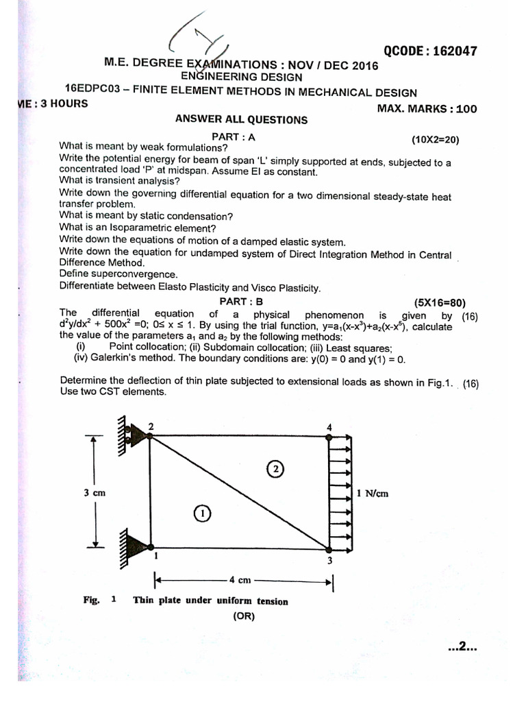 2016 - Finite Element Methods in Mechanical Design | PDF