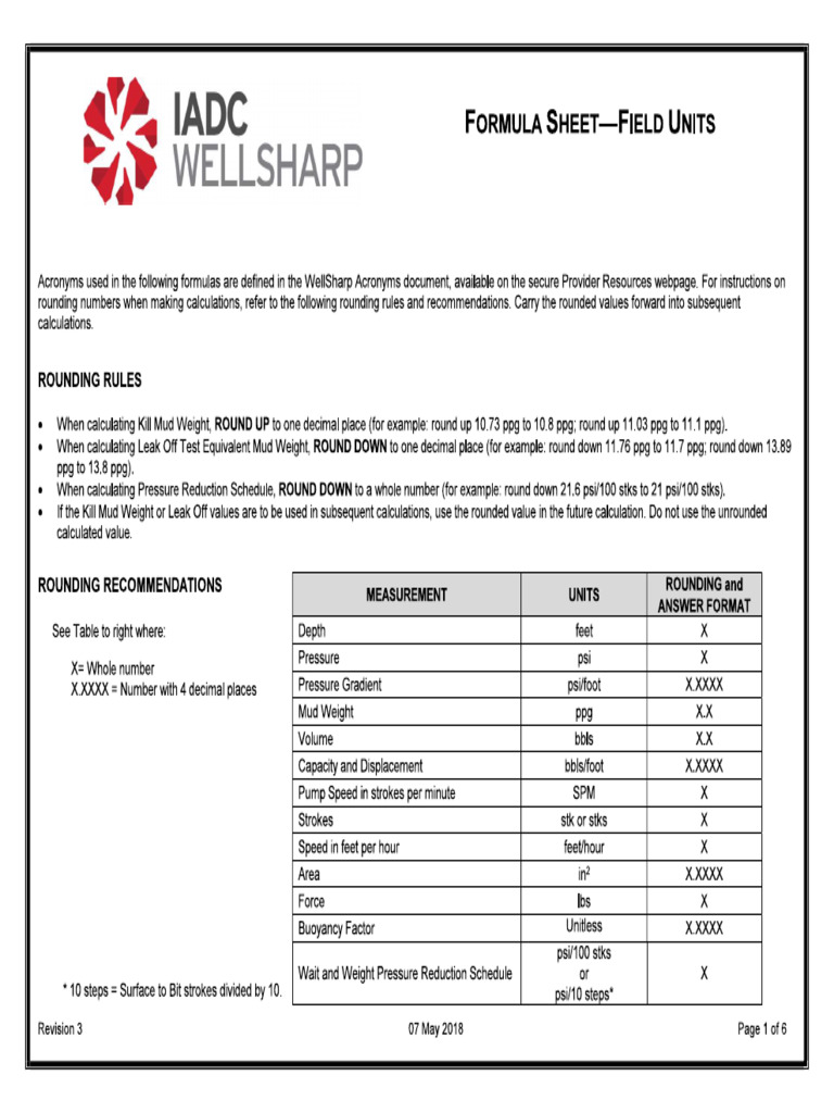 Well Control Calculation Formulas | PDF | Pressure | Buoyancy