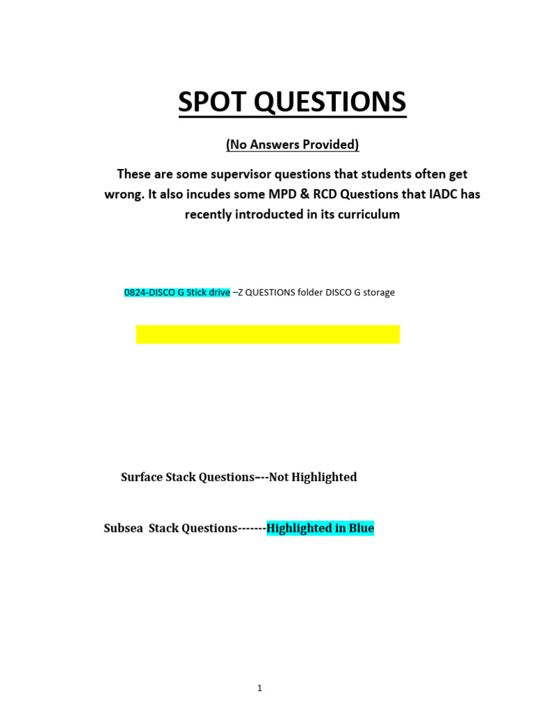 Spot Iadc Questions Supervisors Ans 2 | PDF | Casing (Borehole ...