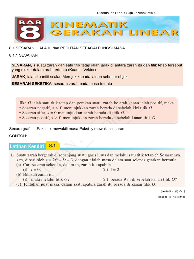 Kinematik F 5 Nota Buku Teks | PDF
