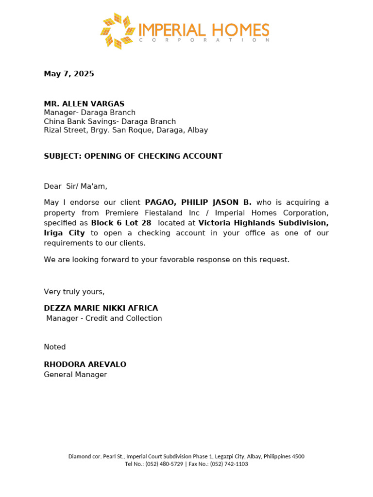 Checking Account Request for Client | PDF