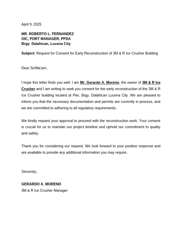 Consent Request for Ice Crusher Reconstruction | PDF