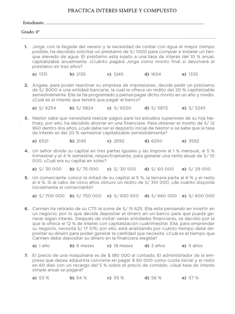 Ejercicios de Interés Simple y Compuesto | PDF | Interés | Bancos