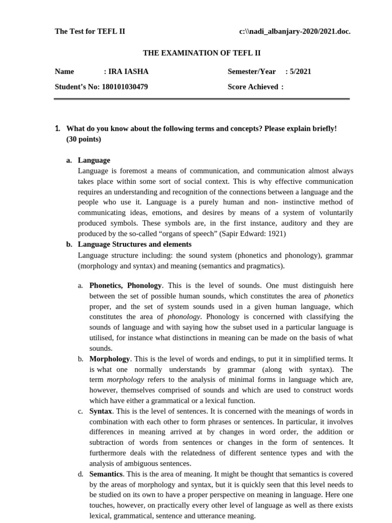 Tefl Final Ira (1) - Dikonversi | PDF | Semantics | Learning